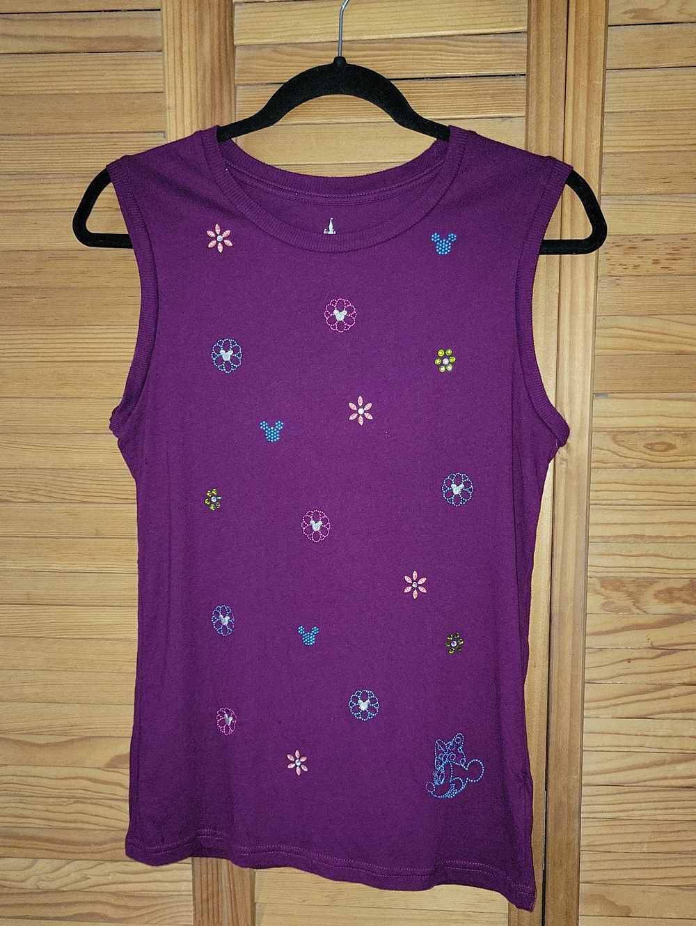 Disney Parks Mickey Mouse Embroidered Applique Purple Sleeveless Tank Top Size M